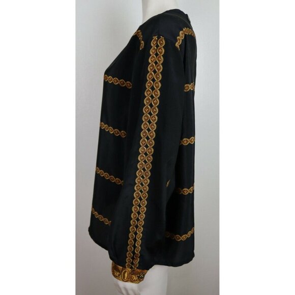 VINTAGE WOMEN'S SILKY TEXTURED BLOUSE - JORDAN - SIZE 9/10 - BLACK & GOLD - Picture 3 of 6